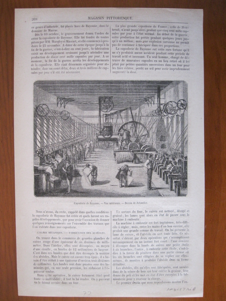 Interior de una industria de capsuleria en Bayona (Francia),1873. Jahandier